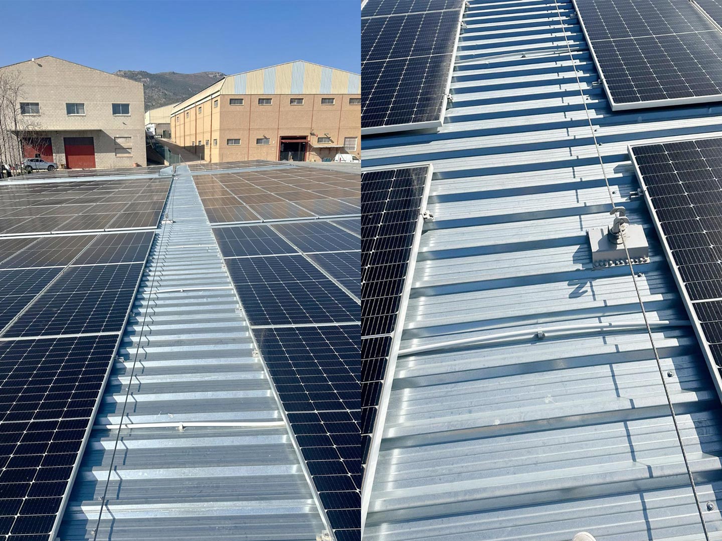 línea de vida instalada en tejado con placas solares